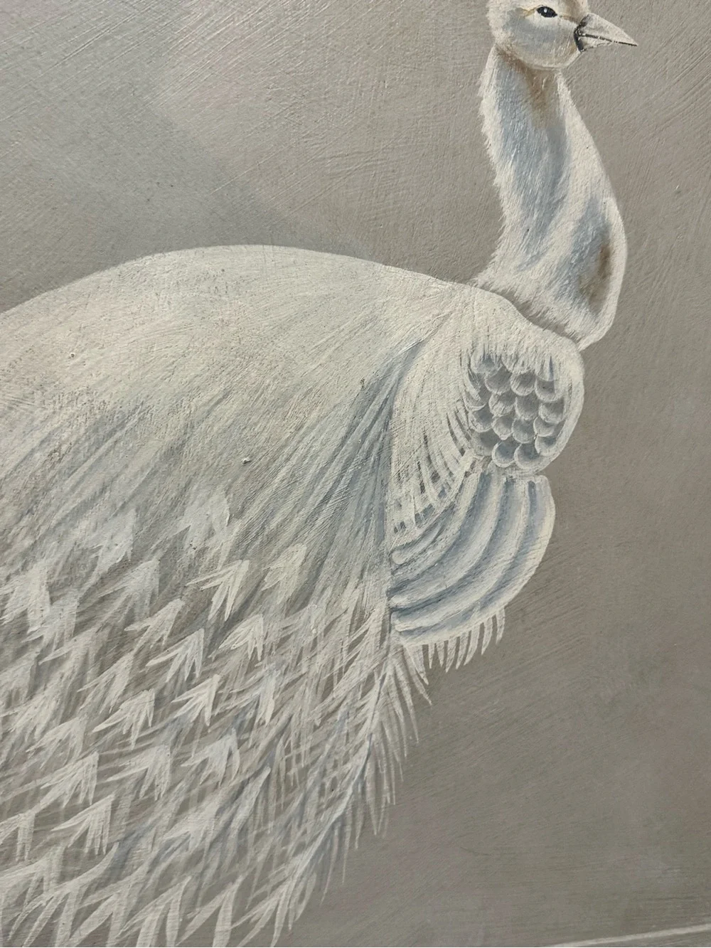 Vintage Hand Painted White Peacock Wood Tray Wall Art 24x24